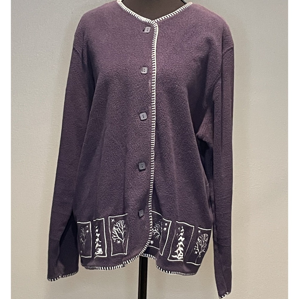 CJ Banks Size X‎ or 14W Navy Blue Cardigan with Embroidered Winter Scenes